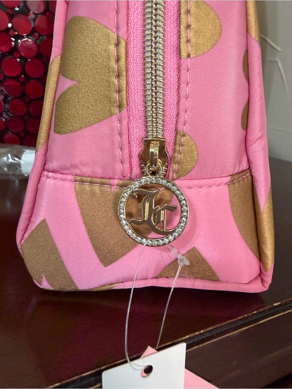 Juicy Couture Pink Cosmetic Pouch with Gold Heart Motif and Travel Bottle - Picture 7 of 17